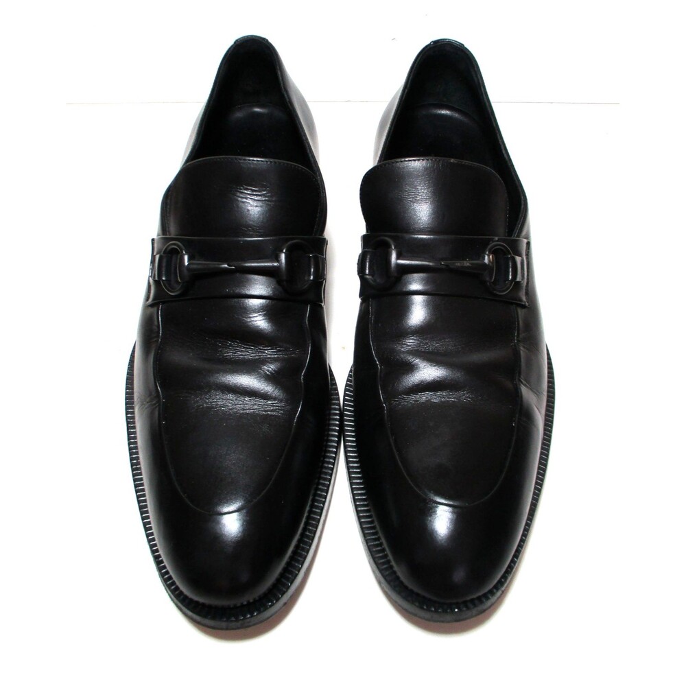 Gucci Men US 8 Black Leather Horsebit Slip On Loafers Shoes